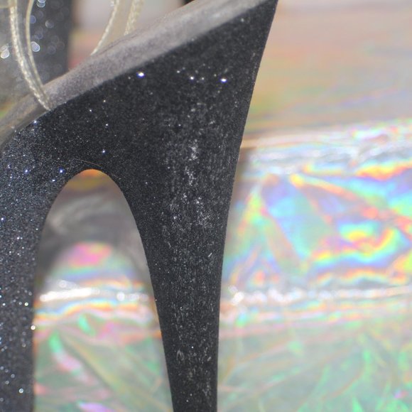 GRAY /BLACK GLITTER PLEASER HEELS - Picture 4 of 4